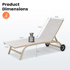 VredHom Outdoor Adjustable Chaise Lounge Chairs with Wheels - 43.2 in D * 12 in H * 21.9 in W