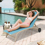 VredHom Outdoor Adjustable Chaise Lounge Chairs with Wheels - 43.2 in D * 12 in H * 21.9 in W
