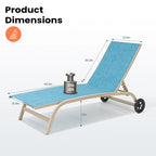VredHom Outdoor Adjustable Chaise Lounge Chairs with Wheels - 43.2 in D * 12 in H * 21.9 in W