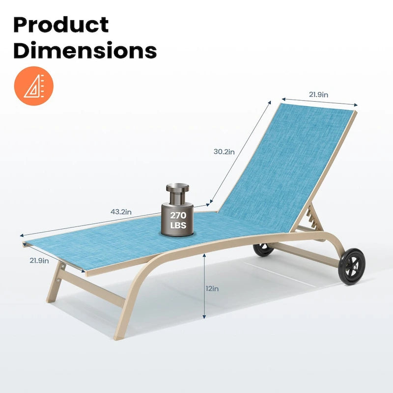 VredHom Outdoor Adjustable Chaise Lounge Chairs with Wheels - 43.2 in D * 12 in H * 21.9 in W