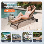 VredHom Outdoor Adjustable Chaise Lounge Chairs with Wheels - 43.2 in D * 12 in H * 21.9 in W