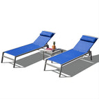 Patio Chaise Lounge Set of 3, Lounge Chairs with 5 Adjustable Positions, Chaise Lounge (2 Lounge Chairs+1 Table)