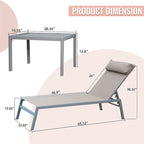 Patio Chaise Lounge Set of 3, Lounge Chairs with 5 Adjustable Positions, Chaise Lounge (2 Lounge Chairs+1 Table)