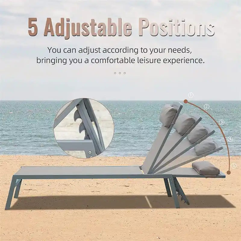 Patio Chaise Lounge Set of 3, Lounge Chairs with 5 Adjustable Positions, Chaise Lounge (2 Lounge Chairs+1 Table)