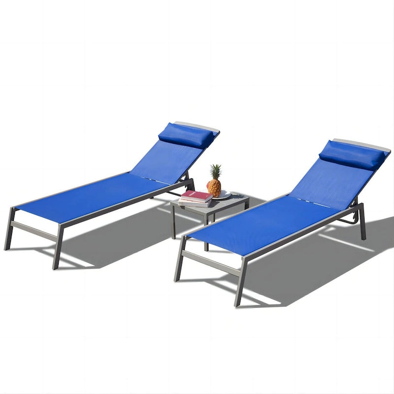 Patio Chaise Lounge Set of 3, Lounge Chairs with 5 Adjustable Positions, Chaise Lounge (2 Lounge Chairs+1 Table)