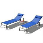 Patio Chaise Lounge Set of 3, Lounge Chairs with 5 Adjustable Positions, Chaise Lounge (2 Lounge Chairs+1 Table)