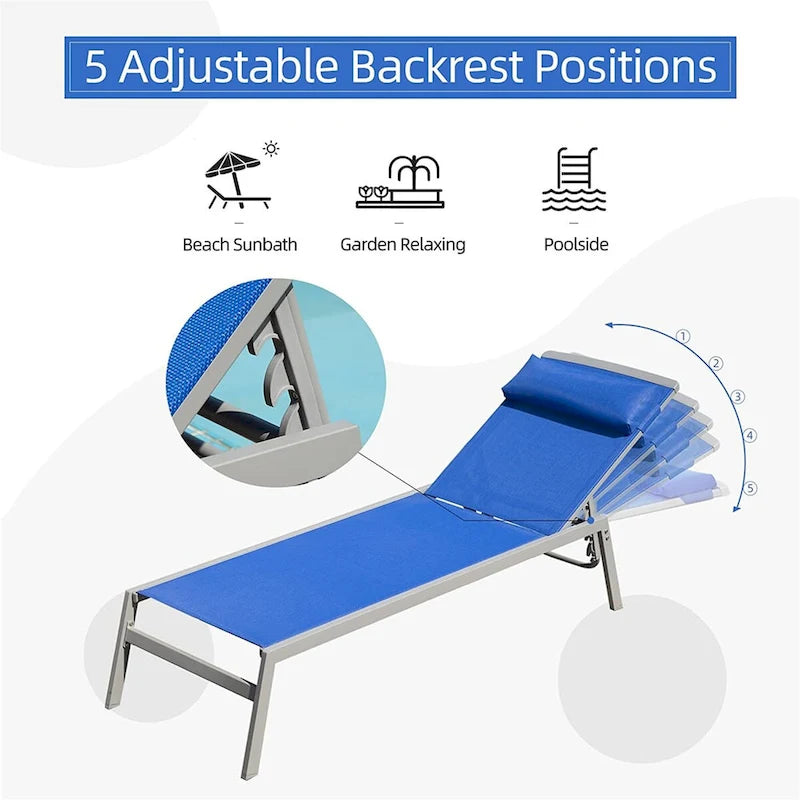 Patio Chaise Lounge Set of 3, Lounge Chairs with 5 Adjustable Positions, Chaise Lounge (2 Lounge Chairs+1 Table)