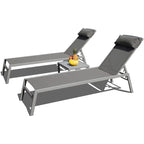 Patio Chaise Lounge Set of 3, Lounge Chairs with 5 Adjustable Positions, Chaise Lounge (2 Lounge Chairs+1 Table)