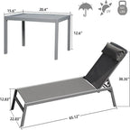 Patio Chaise Lounge Set of 3, Lounge Chairs with 5 Adjustable Positions, Chaise Lounge (2 Lounge Chairs+1 Table)