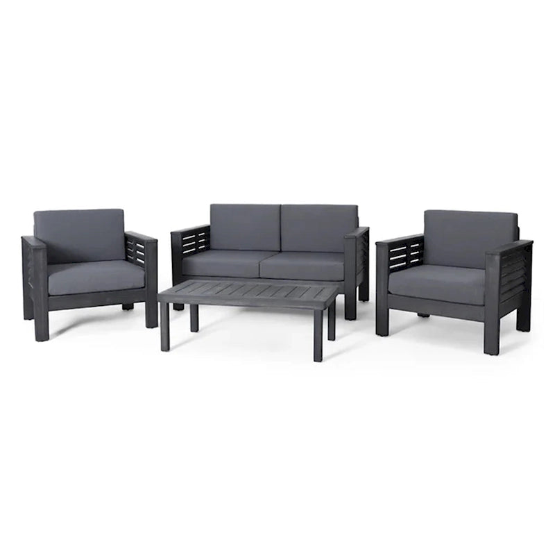 Acacia Wood Outdoor Loveseat and Coffee Table Set with Cushions