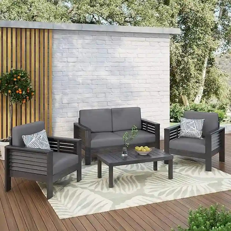 Acacia Wood Outdoor Loveseat and Coffee Table Set with Cushions