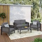 Acacia Wood Outdoor Loveseat and Coffee Table Set with Cushions