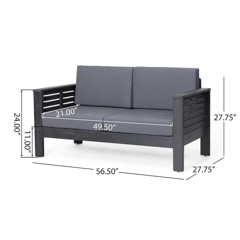 Acacia Wood Outdoor Loveseat and Coffee Table Set with Cushions