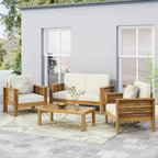 Acacia Wood Outdoor Loveseat and Coffee Table Set with Cushions