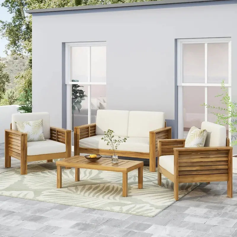 Acacia Wood Outdoor Loveseat and Coffee Table Set with Cushions