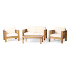 Acacia Wood Outdoor Loveseat and Coffee Table Set with Cushions