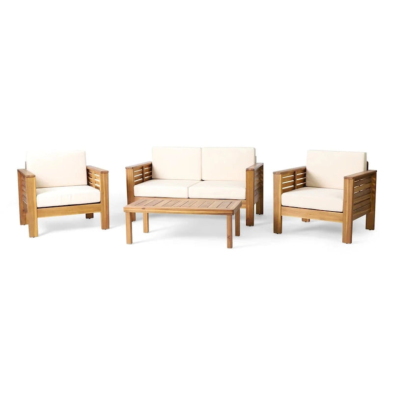 Acacia Wood Outdoor Loveseat and Coffee Table Set with Cushions