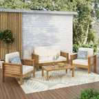 Acacia Wood Outdoor Loveseat and Coffee Table Set with Cushions