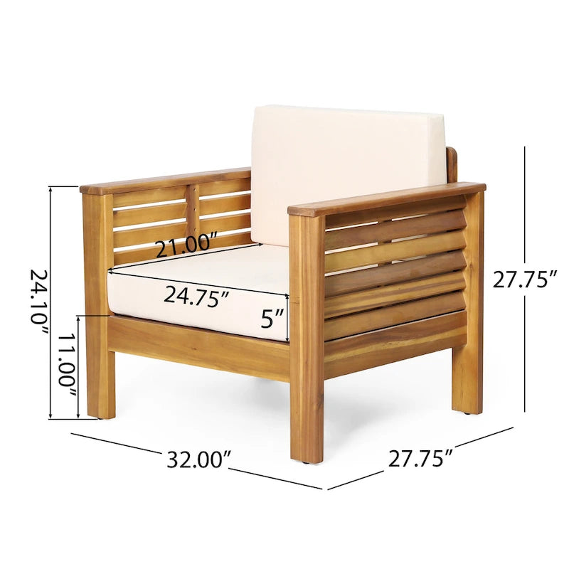 Acacia Wood Outdoor Loveseat and Coffee Table Set with Cushions