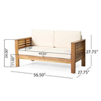 Acacia Wood Outdoor Loveseat and Coffee Table Set with Cushions
