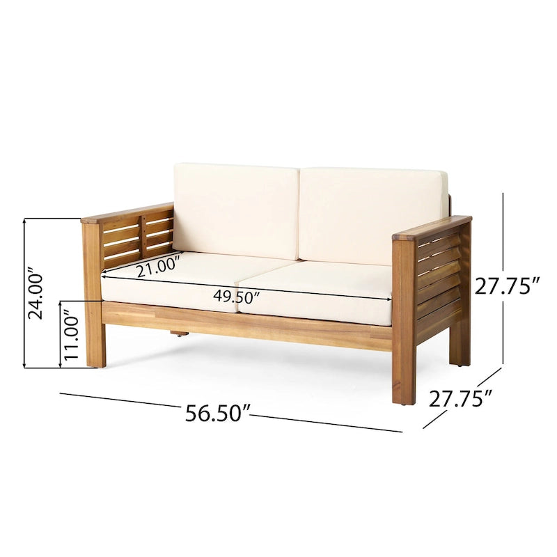 Acacia Wood Outdoor Loveseat and Coffee Table Set with Cushions