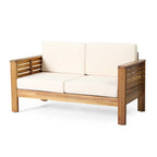 Acacia Wood Outdoor Loveseat and Coffee Table Set with Cushions