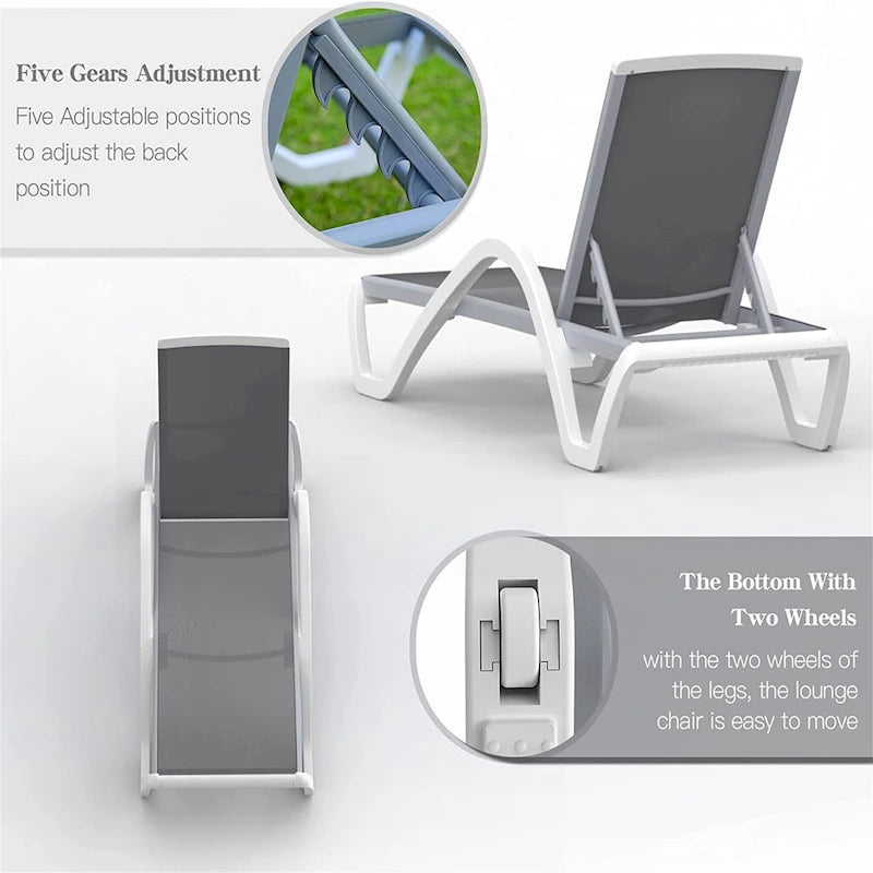 Patio Chaise Lounge Adjustable Pool Chairs with Arm All Weather Pool Chairs,in-Pool,Lawn (1 Lounge Chair)