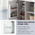 Oaks Aura 5-wheel White Kitchen Cart, Rubberwood Drop-Leaf Countertop, Internal storage racks, 3-drawer Storage Cabinet