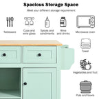 Oaks Aura 5-wheel White Kitchen Cart, Rubberwood Drop-Leaf Countertop, Internal storage racks, 3-drawer Storage Cabinet