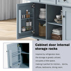 Oaks Aura 5-wheel White Kitchen Cart, Rubberwood Drop-Leaf Countertop, Internal storage racks, 3-drawer Storage Cabinet
