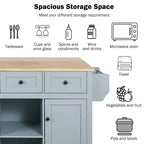 Oaks Aura 5-wheel White Kitchen Cart, Rubberwood Drop-Leaf Countertop, Internal storage racks, 3-drawer Storage Cabinet
