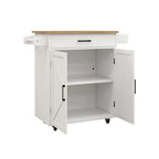 Kitchen Island Rolling Trolley Cart with Adjustable Shelves & Rubber Wood table top