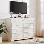 Bedroom dresser, 9 drawer long dresser with antique handles, wood chest of drawers for kids room, living room, entry and hallway