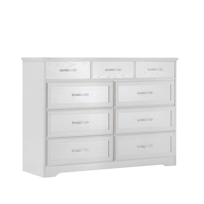 Bedroom dresser, 9 drawer long dresser with antique handles, wood chest of drawers for kids room, living room, entry and hallway