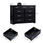 Bedroom dresser, 9 drawer long dresser with antique handles, wood chest of drawers for kids room, living room, entry and hallway