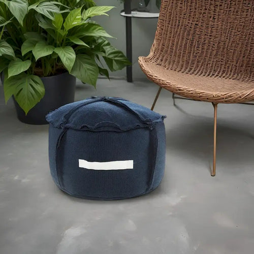 20 Blue Polyester Round Patchwork Indoor Outdoor Pouf Ottoman