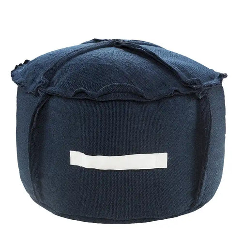 20 Blue Polyester Round Patchwork Indoor Outdoor Pouf Ottoman