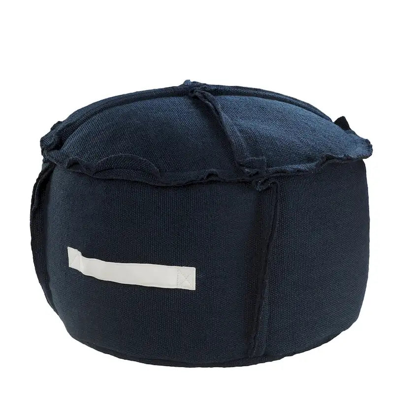 20 Blue Polyester Round Patchwork Indoor Outdoor Pouf Ottoman