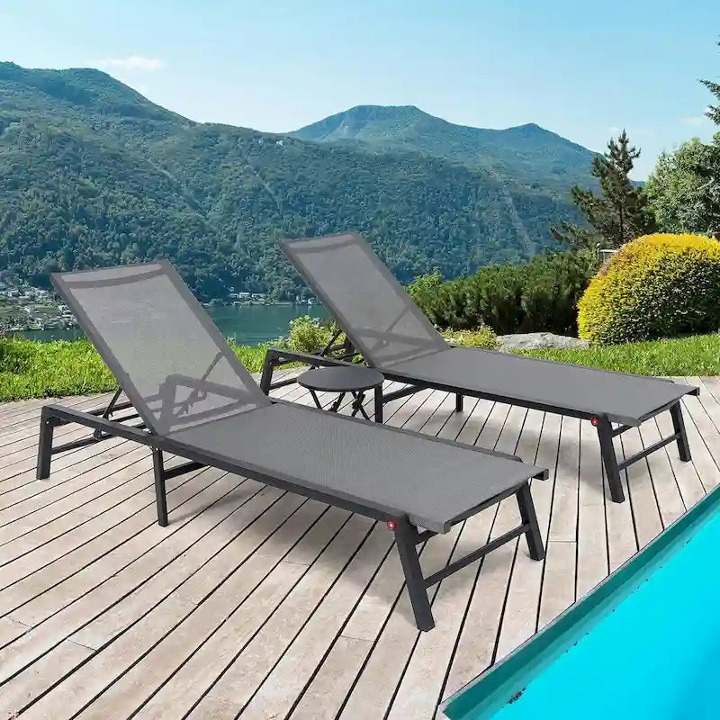 Foldable Lounge Chairs with 5 Reclining Positions and Round Table - N/A
