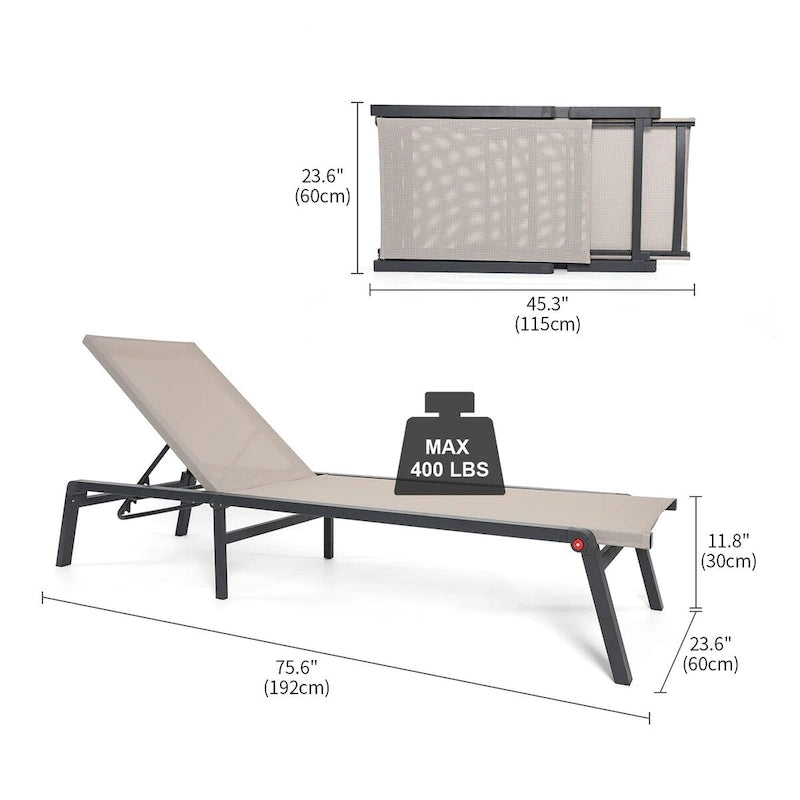Foldable Lounge Chairs with 5 Reclining Positions and Round Table - N/A