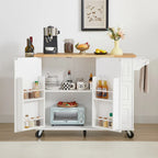 Rolling Kitchen Island Cart, Kitchen Island with Drop Leaf Counter top and Barn Door