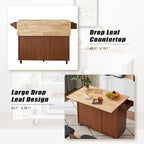 Rolling Kitchen Island Cart, Kitchen Island with Drop Leaf Counter top and Barn Door
