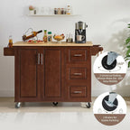 Rolling Kitchen Island Cart, Kitchen Island with Drop Leaf Counter top and Barn Door
