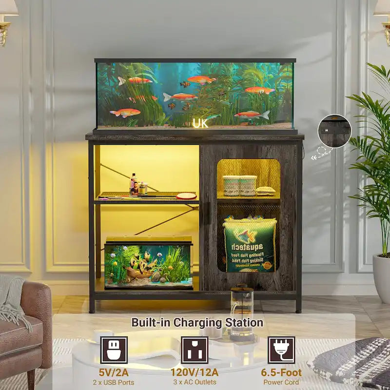 20-29 Gallon Fish Tank Stand with Power Outlets & LED Light