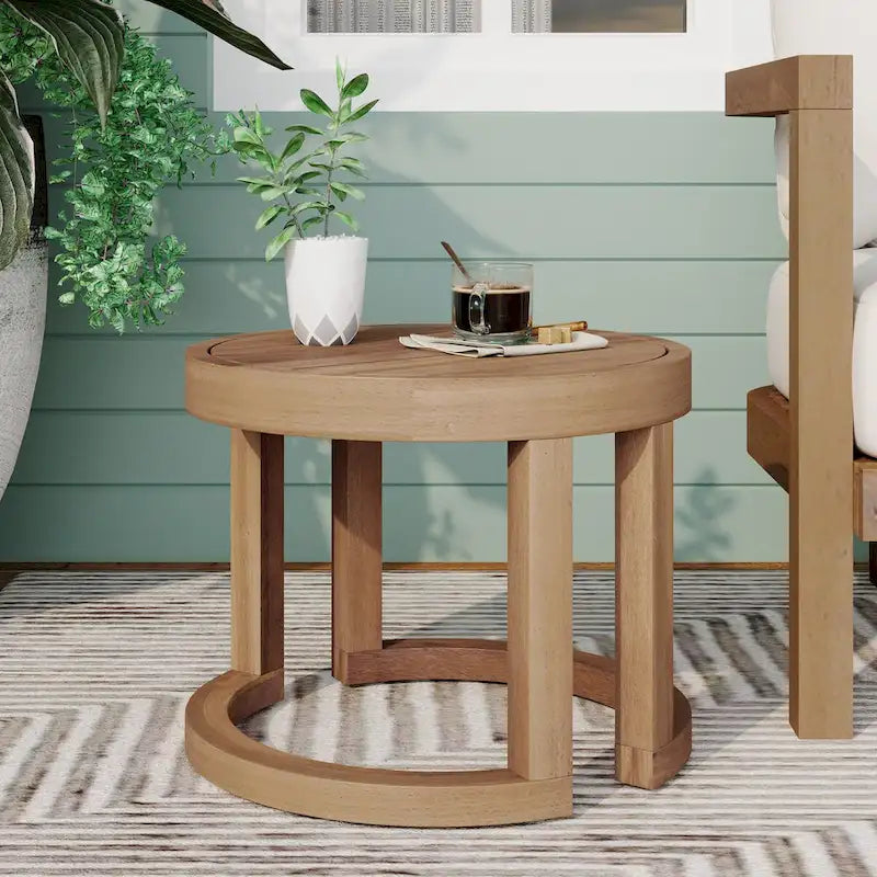 Outdoor Acacia Wood Side Table, 18 Solid Side Table for Patio, Pool, Porch ( Brown Wash)
