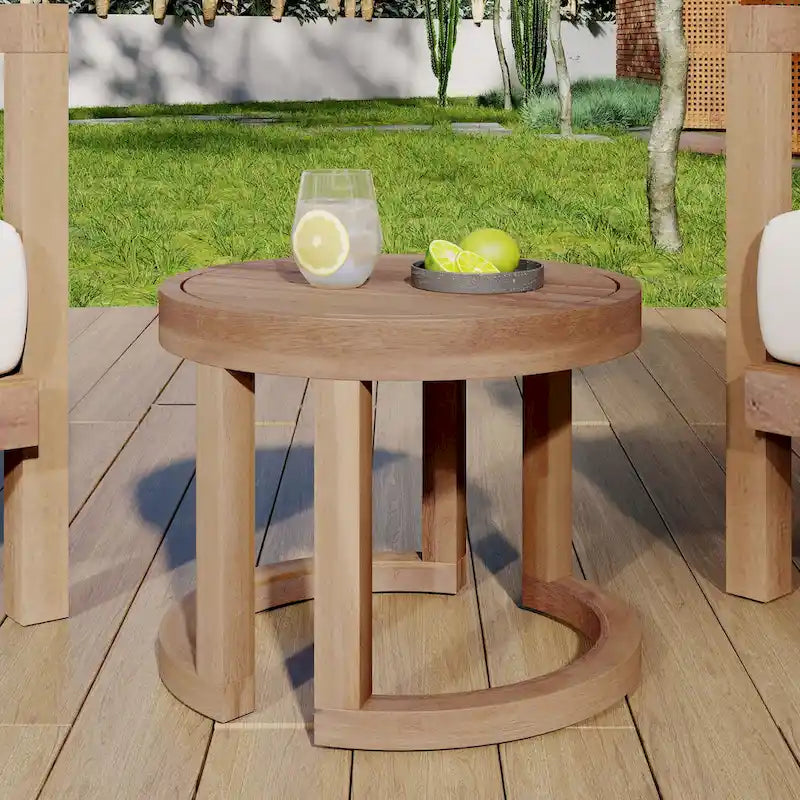 Outdoor Acacia Wood Side Table, 18 Solid Side Table for Patio, Pool, Porch ( Brown Wash)