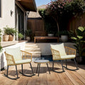 3 Piece Outdoor PE Rattan Conversation Set w/ 2 Rocking Chair & Table
