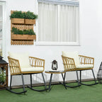 3 Piece Outdoor PE Rattan Conversation Set w/ 2 Rocking Chair & Table