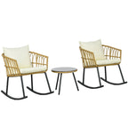 3 Piece Outdoor PE Rattan Conversation Set w/ 2 Rocking Chair & Table
