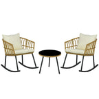 3 Piece Outdoor PE Rattan Conversation Set w/ 2 Rocking Chair & Table